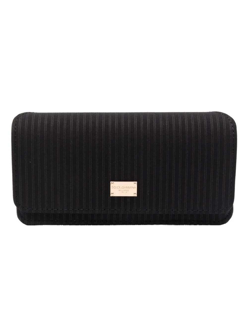 Dolce & Gabbana Black Pinstripe Clutch with Gold Logo Plate
